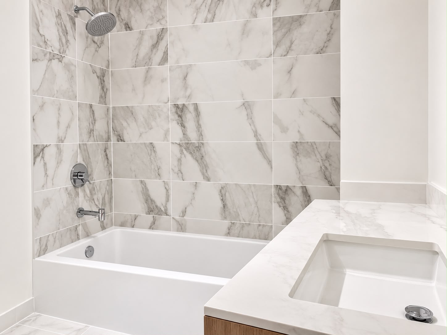 Marble shower and tub combination