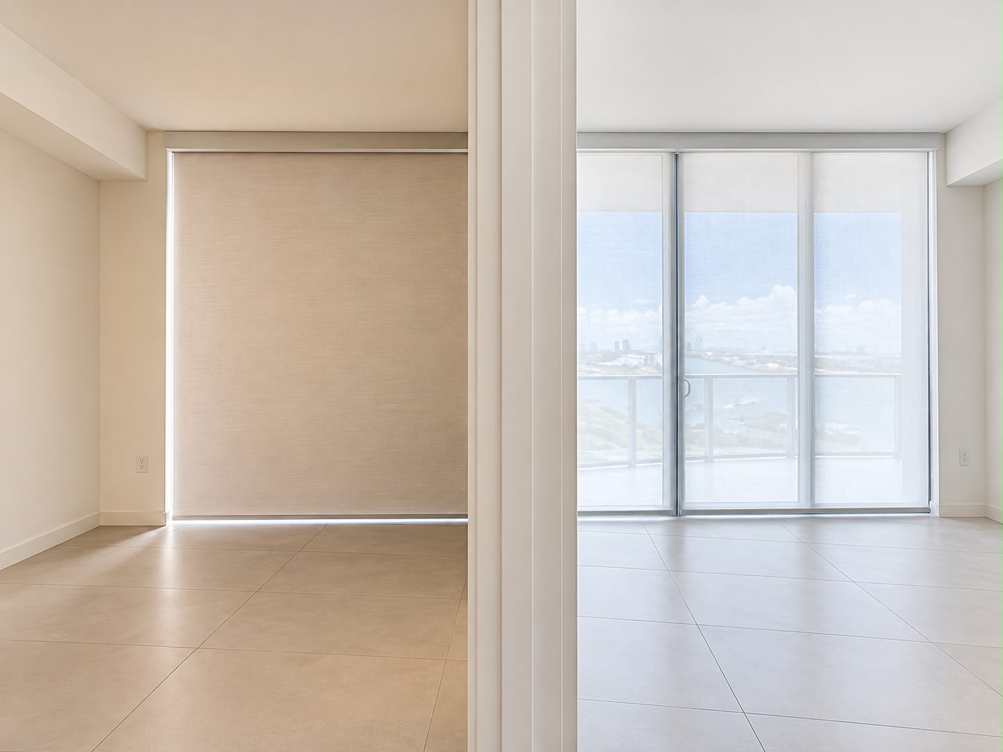 Roller shades installed on the glass wall