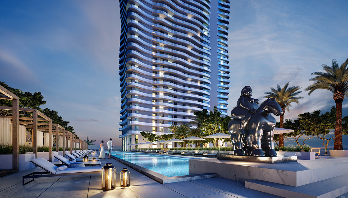 Casa Bella Residences by B&B Italia rising above Biscayne Boulevard in Miami